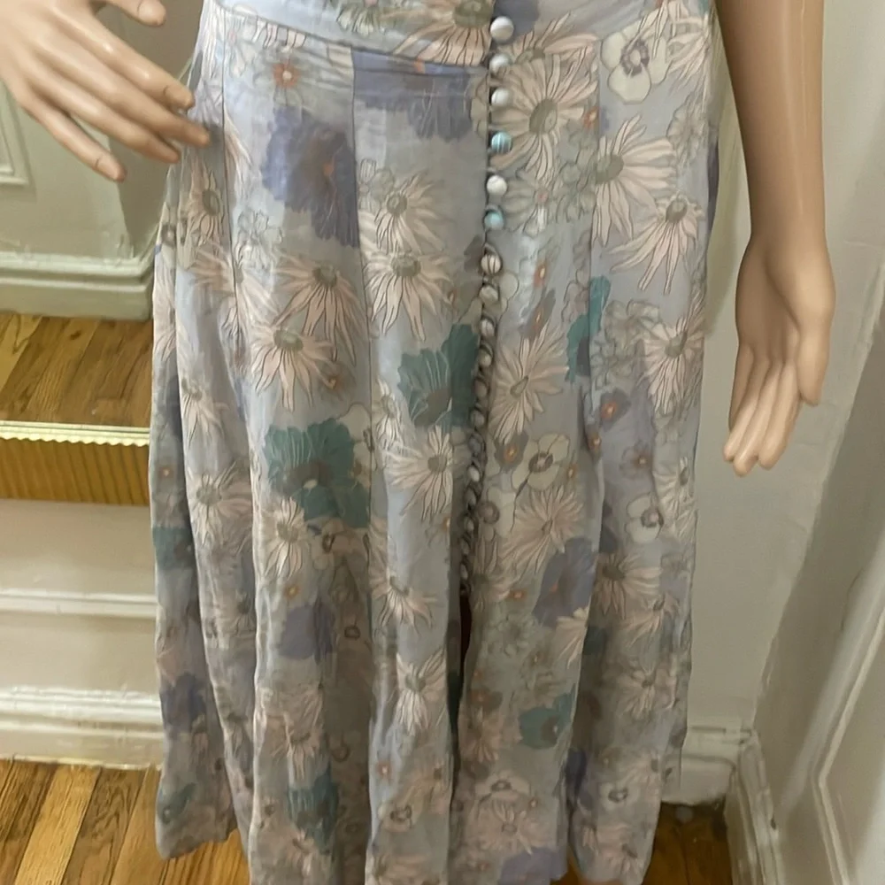 Sandro Cream and blue A-Line Maxi Skirt Resort Wear - Picture 13 of 14